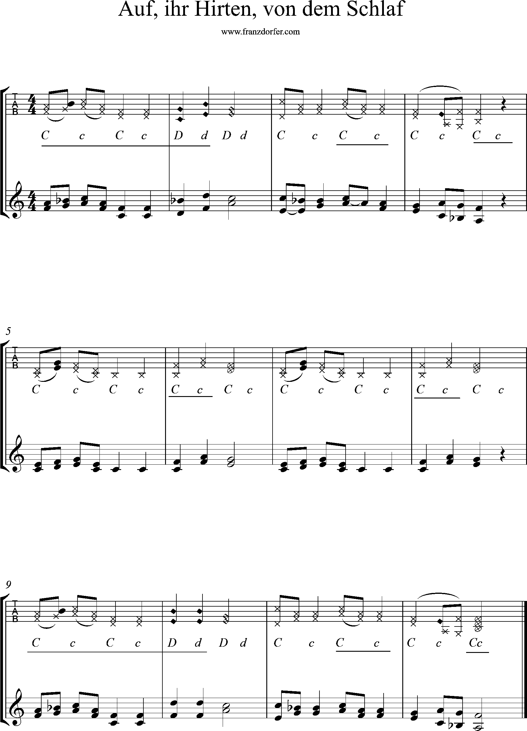 Ziach lernen-, griffschrift, Auf ihr Hirten von dem Schlaf